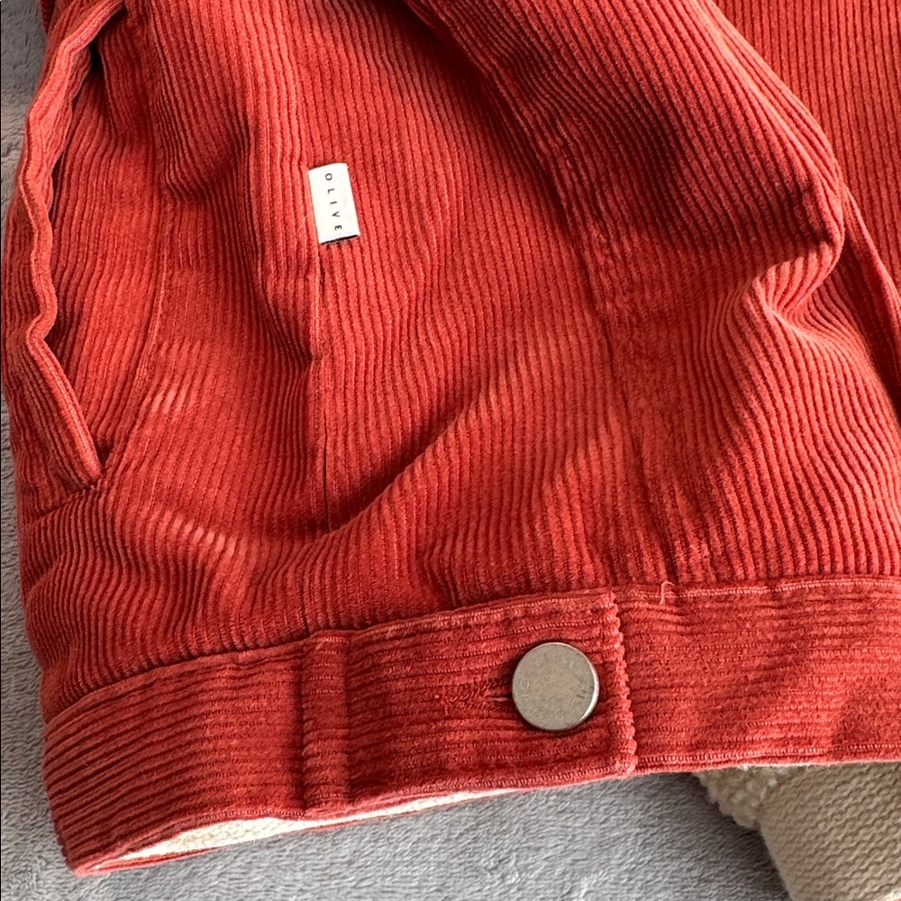 Olive Clothing Corduroy Sherpa Lined Jacket Coat Orange Size S/M - Picture 8 of 15
